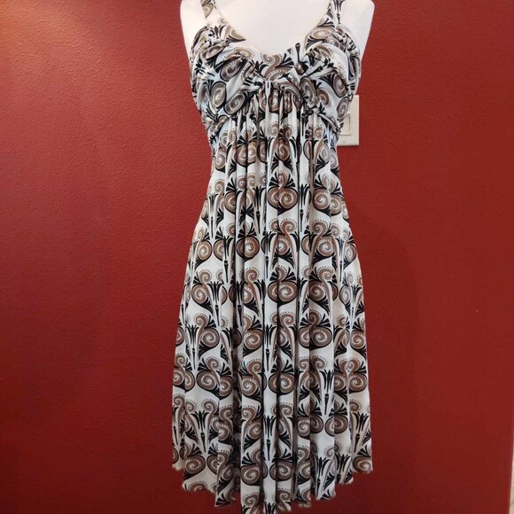 IODICE Brazilian Silky Halter Dress Geometric Tan White Black  Size Small  EUC - Picture 7 of 8